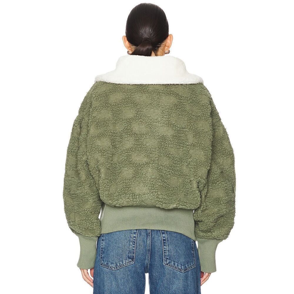 Free People Women's Green White Cozy Up Fleece Faux Fur Cardigan Jacket XL NWOT - Picture 3 of 9